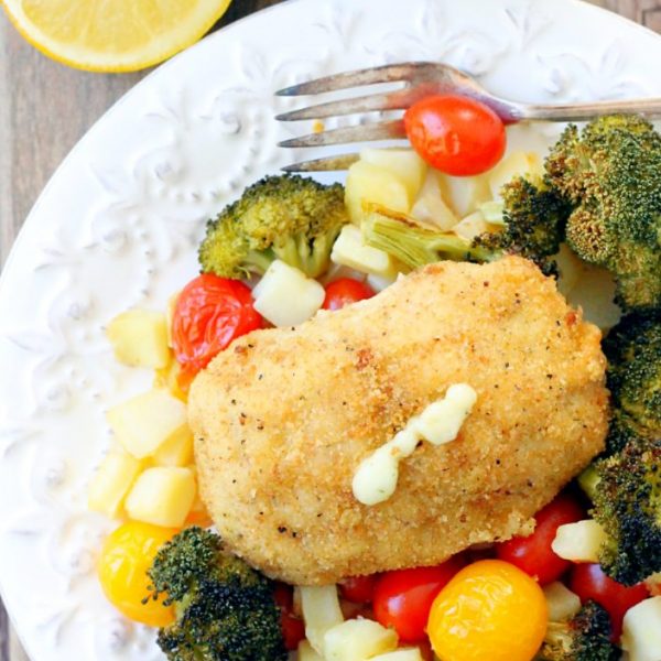 Simple Sheet Pan Meal with Barber Foods Broccoli and Cheese Chicken by Foodtastic Mom