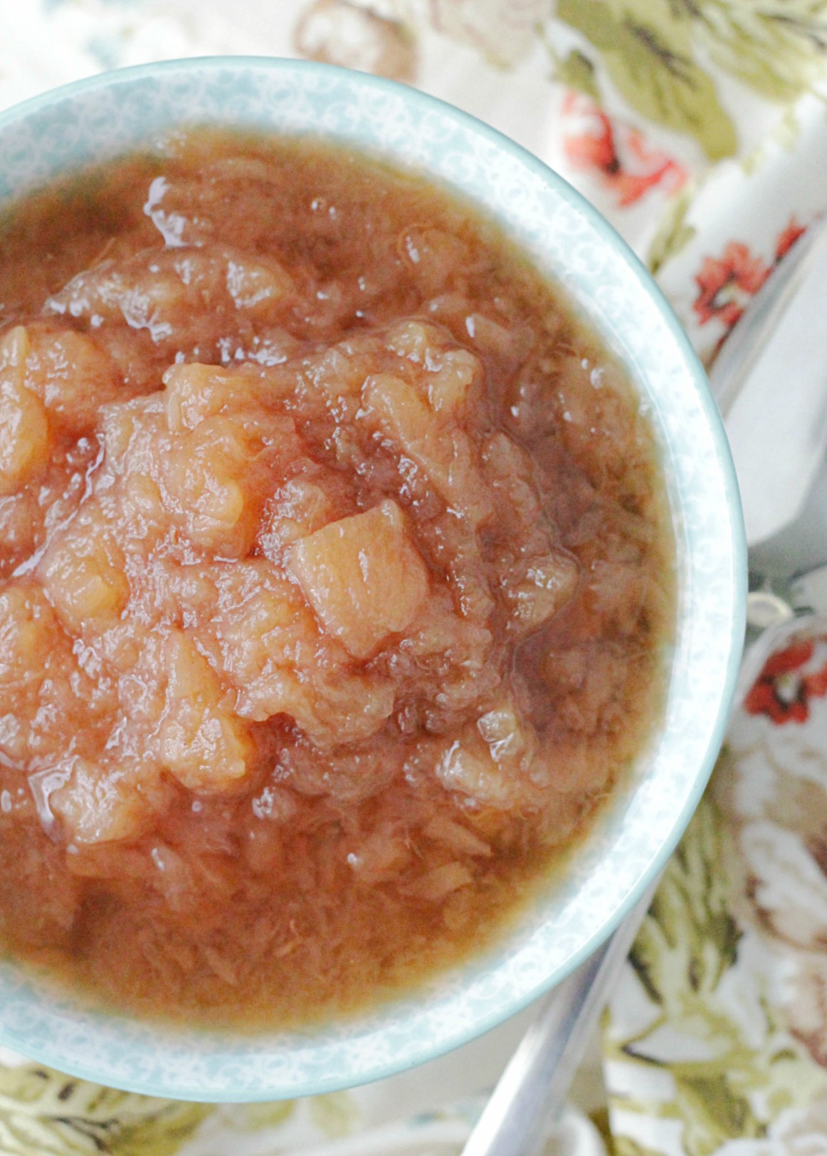 overhead view of crockpot applesauce in dish