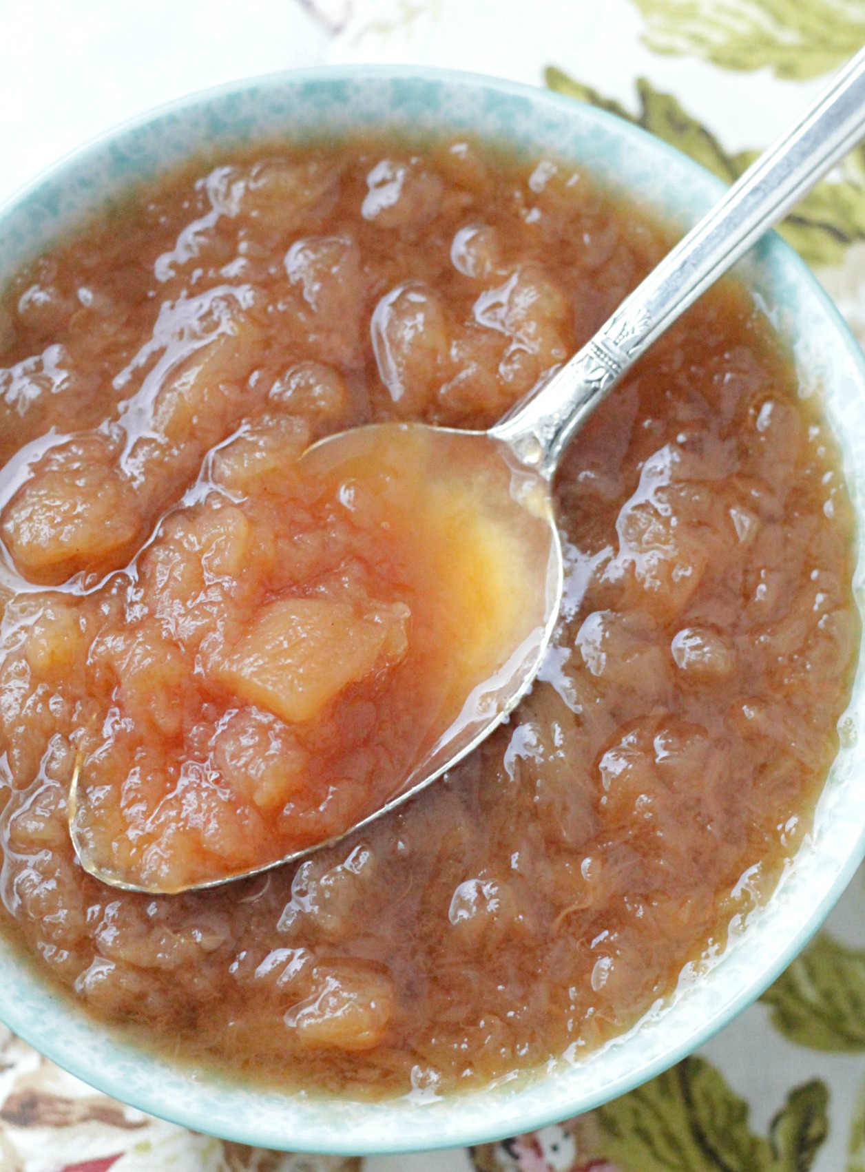 crockpot applesauce in dish with spoon