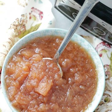 crockpot applesauce in dish with spoon