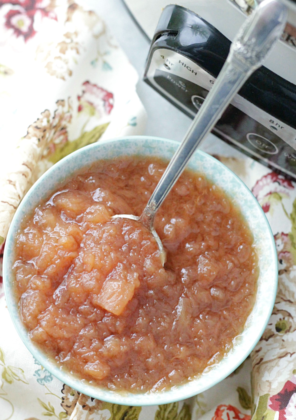 crockpot applesauce in dish with spoon