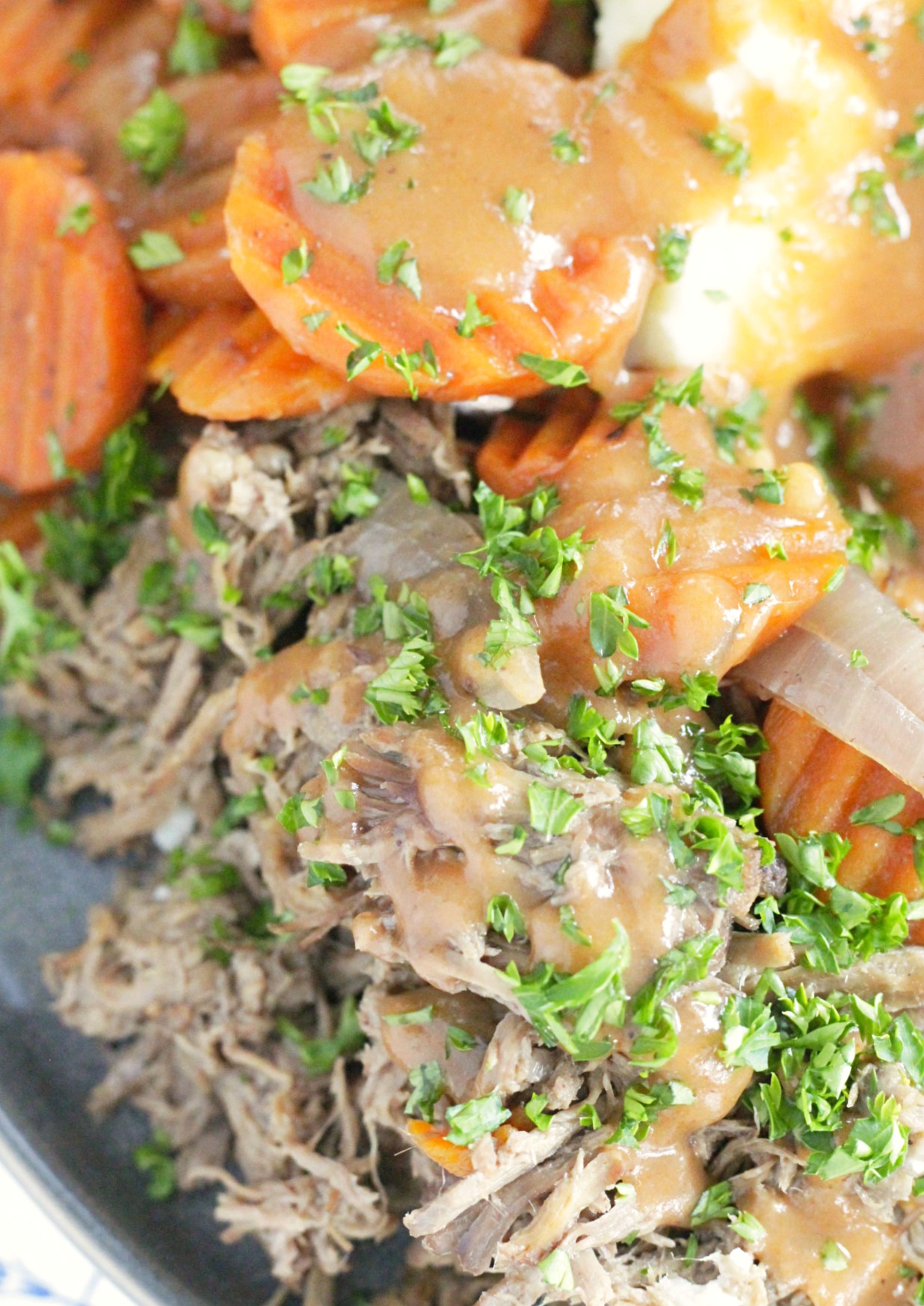slow cooker red wine pot roast close up