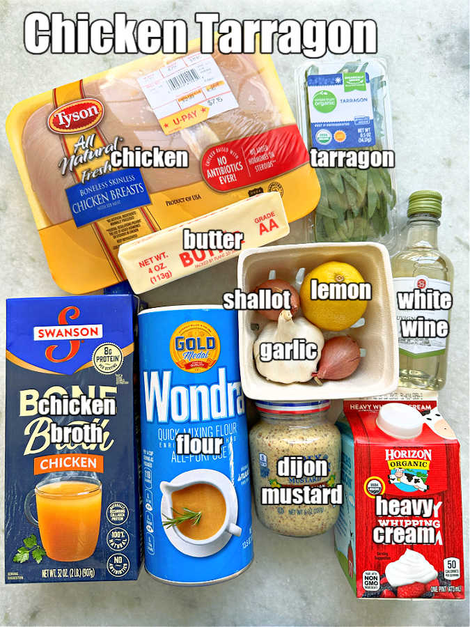 all ingredients needed to make chicken tarragon