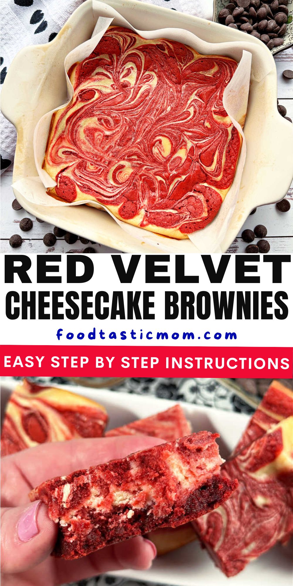 Red velvet brownie batter and tangy cream cheese swirls together in these easy, outstandingly delicious and decadent red velvet cheesecake brownies. via @foodtasticmom