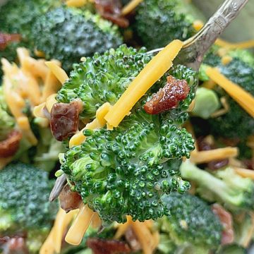 overhead view of broccoli salad