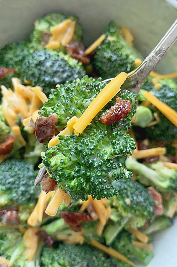 overhead view of broccoli salad