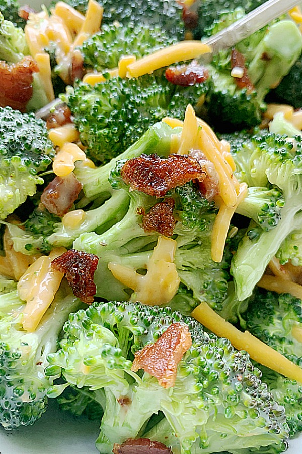close up view of easiest broccoli salad