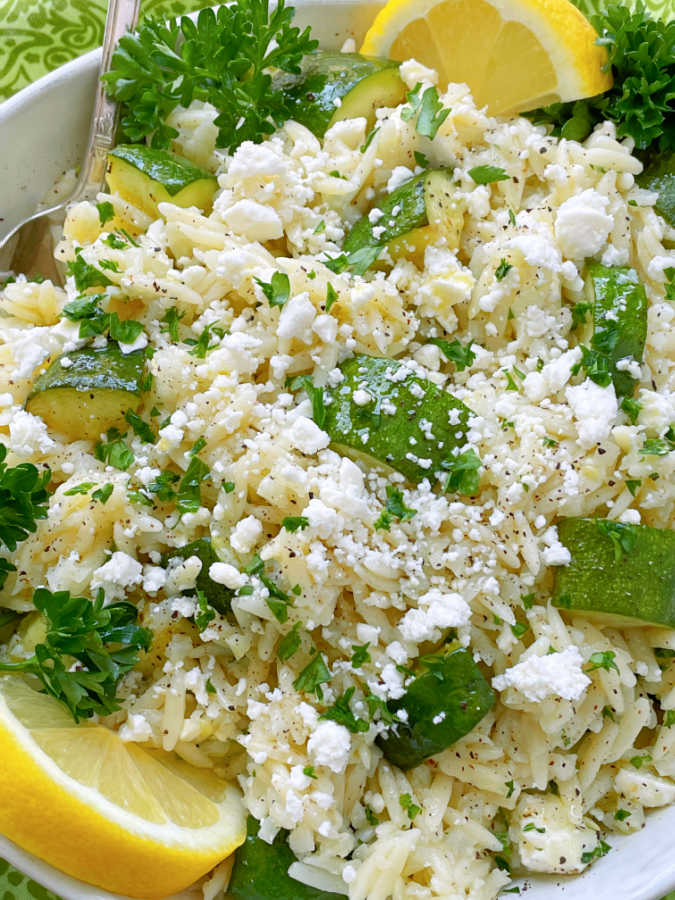 orzo pasta salad with zucchini and feta