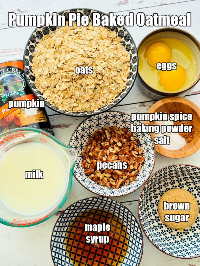 picture of ingredients needed to make pumpkin pie baked oatmeal