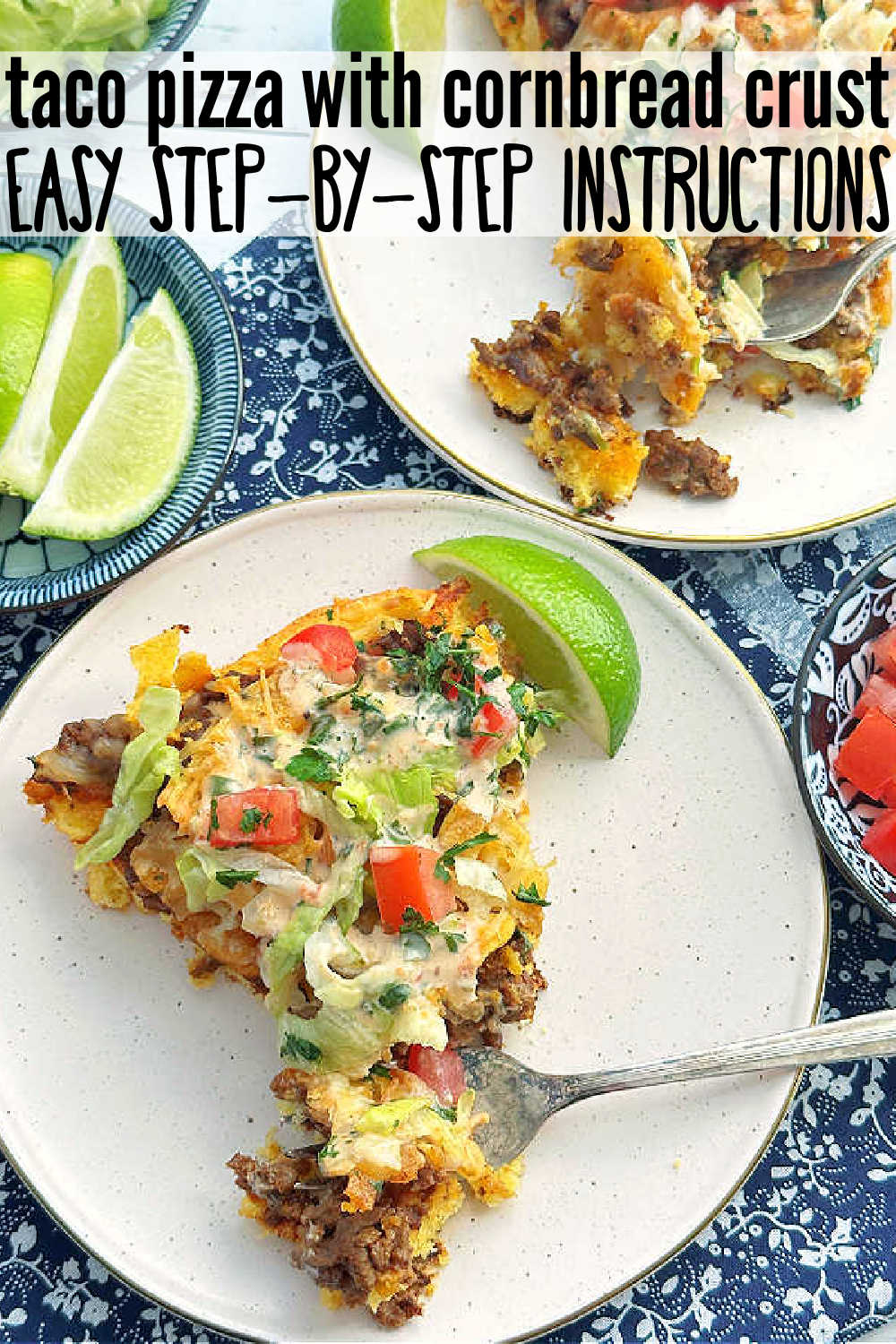 This skillet taco pizza recipe might just become a new favorite in your house! A tasty cornbread crust is topped with ground beef and your favorite taco toppings. via @foodtasticmom