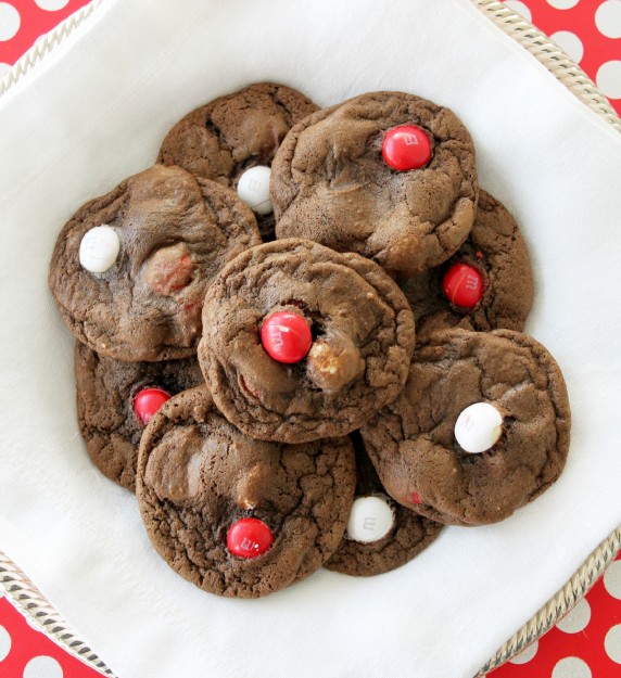 Double Chocolate Chip Cookies with White Chocolate Peppermint M&M's