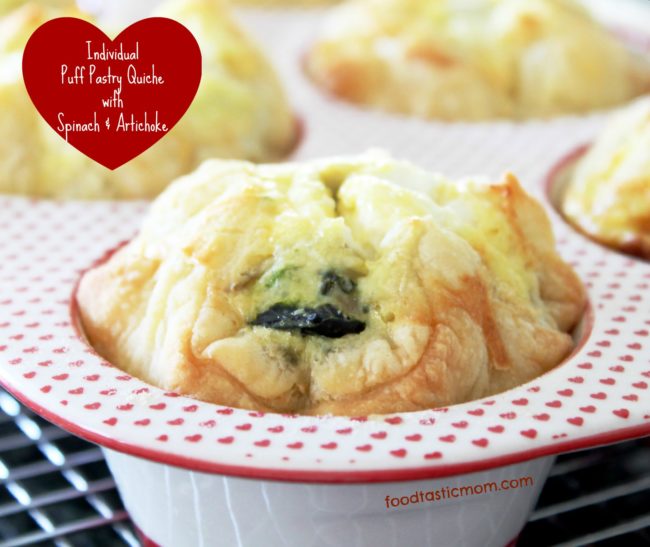 Individual Puff Pastry Quiches with Spinach and Artichoke