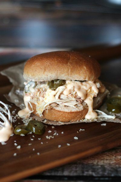 Jalapeno Popper Pulled Chicken Sliders from Food Fanatic