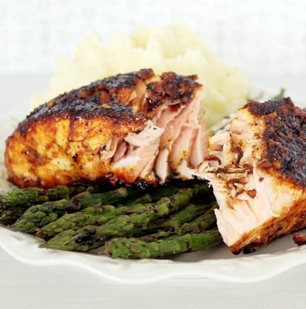 Chili Lime Almond Salmon with Maple Balsamic Glaze by Foodtastic Mom