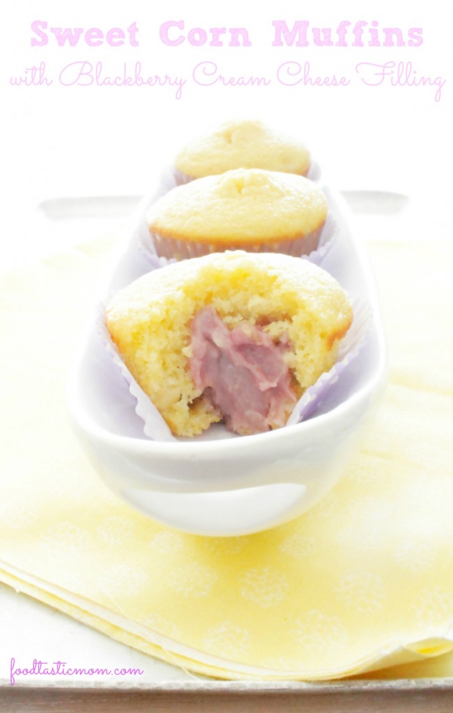 Sweet Corn Muffins with Blackberry Cream Cheese Filling by Foodtastic Mom