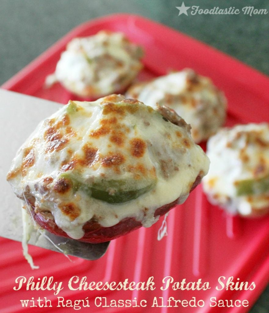 Philly Cheesesteak Potato Skins with Ragu Classic Alfredo Sauce by Foodtastic Mom