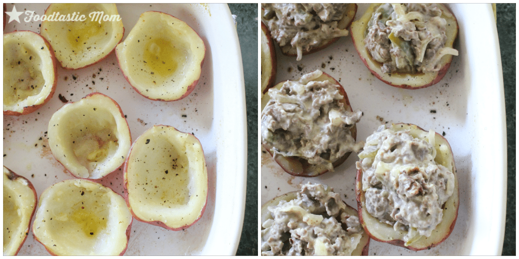 Philly Cheesesteak Potato Skins with Ragú Classic Alfredo Sauce by Foodtastic Mom