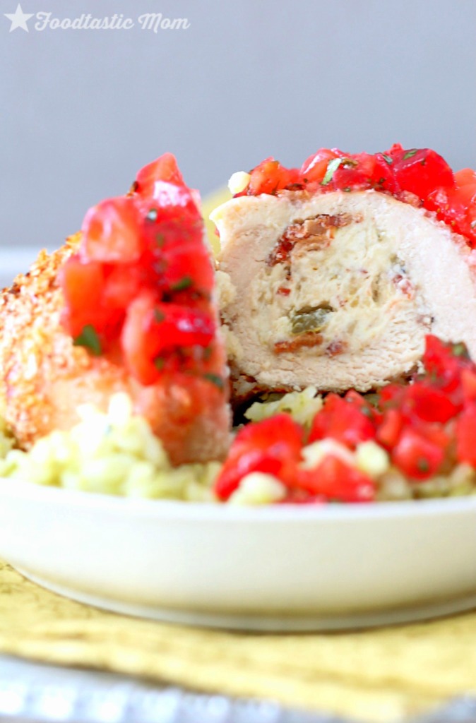 Cheesy Popper Chicken with Strawberry Salsa and Guacamole Rice by Foodtastic Mom