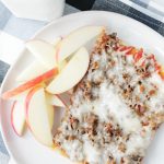 overhead view of a slice of school lunch pizza