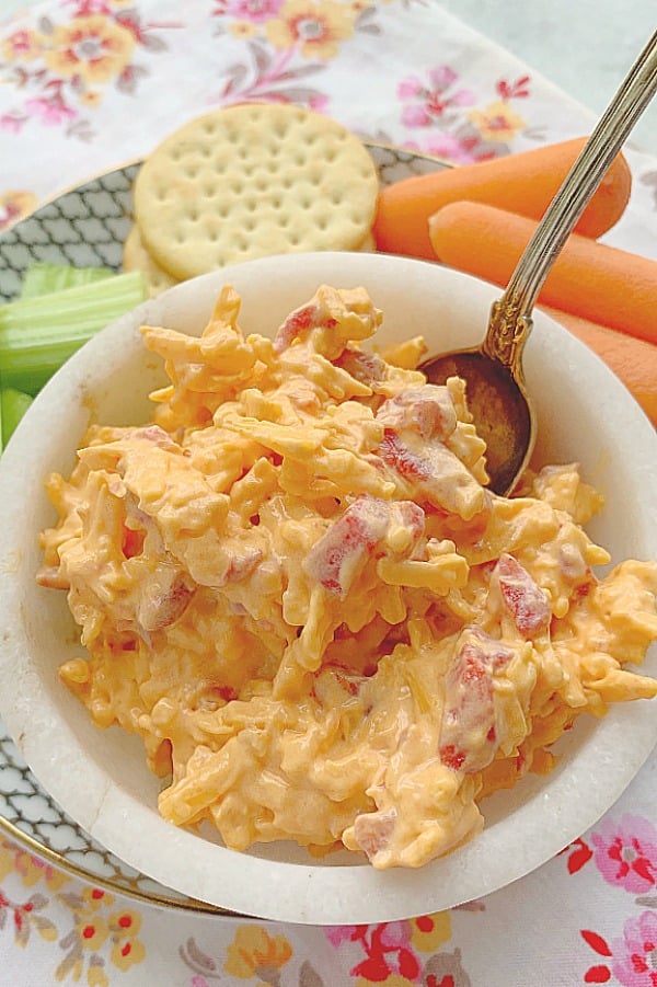 close up of pimento cheese in bowl