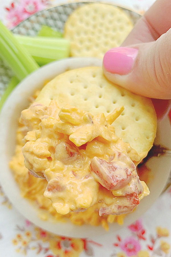 pimento cheese on a cracker