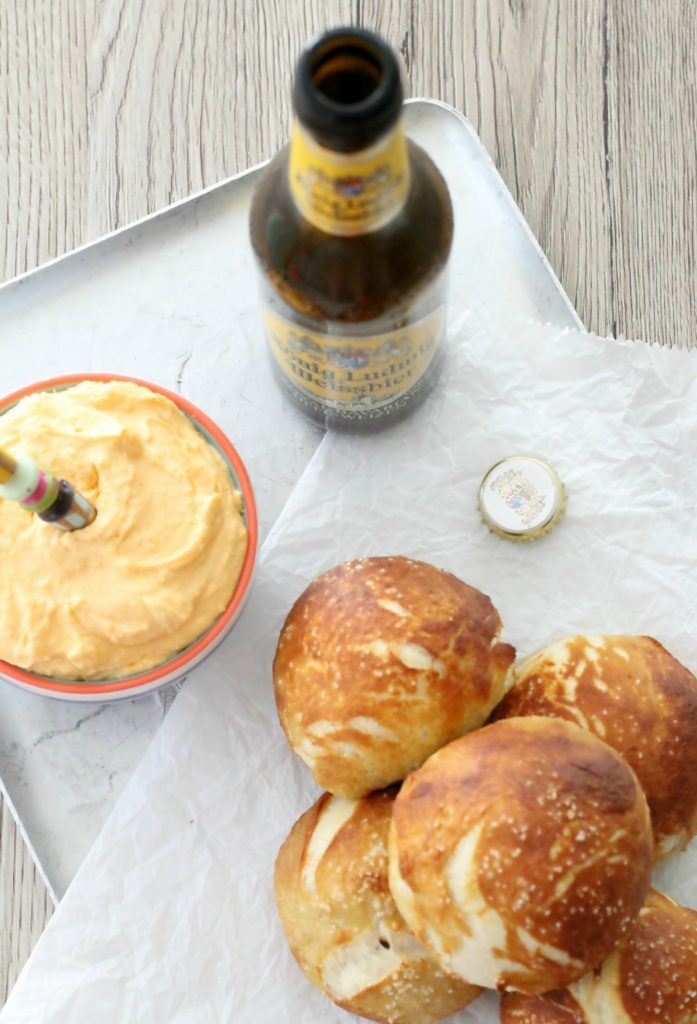 Sausage Stuffed Pretzels with Beer Cheese by Foodtastic Mom