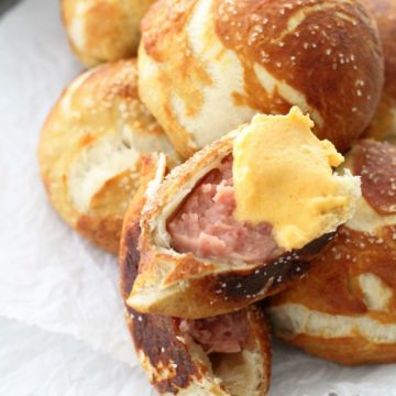 Sausage Stuffed Pretzels with Beer Cheese by Foodtastic Mom