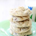 Chocolate and Peanut Butter Chip Cookies stacked on a plate