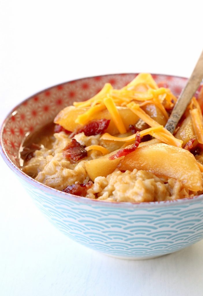 Cheddar Oatmeal with Maple Roasted Apples and Bacon by Foodtastic Mom #BringYourBestBowl