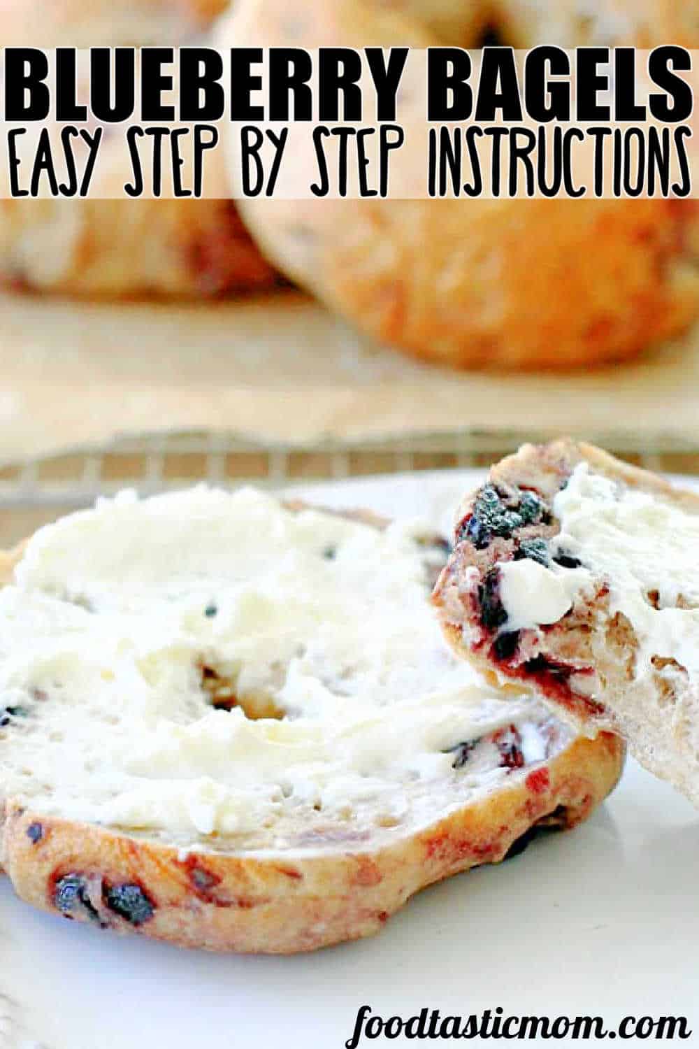 These Blueberry Bagels are a terrific weekend baking project. Bread and oat flours plus dried blueberries combine for dough that's easy to handle. via @foodtasticmom