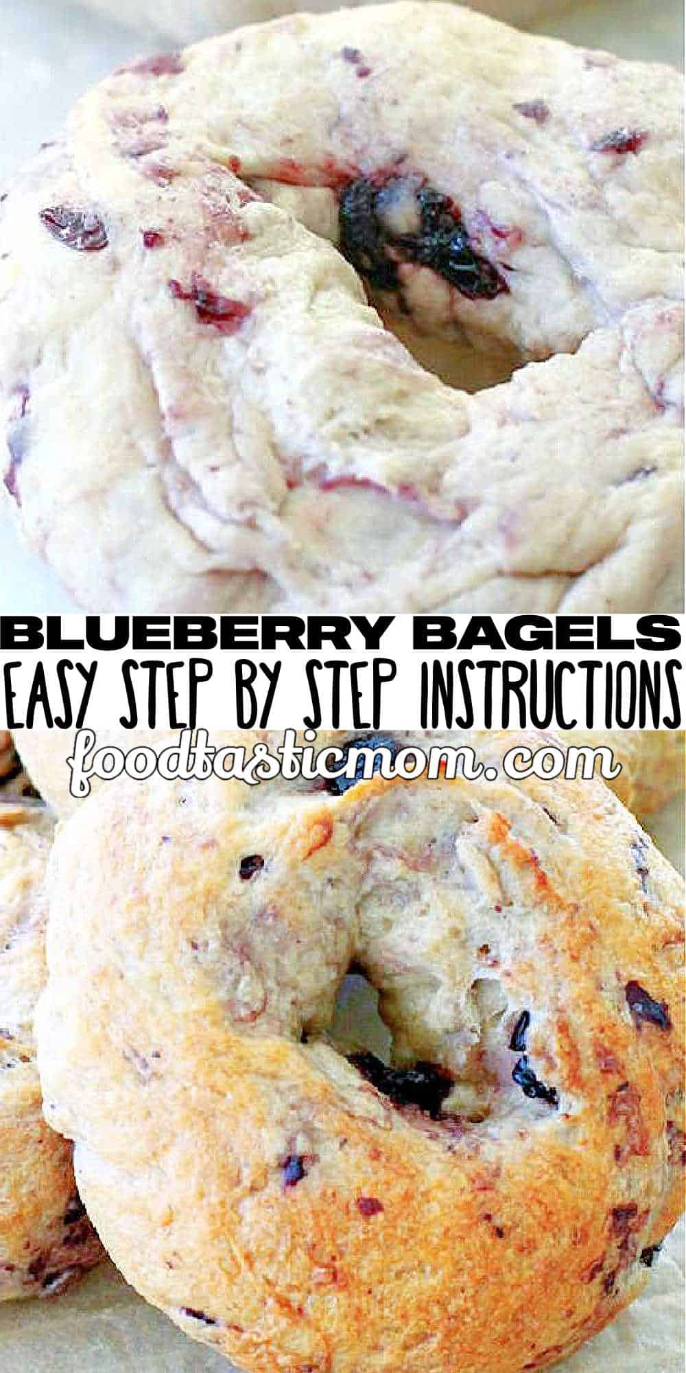 These Blueberry Bagels are a terrific weekend baking project. Bread and oat flours plus dried blueberries combine for dough that's easy to handle. via @foodtasticmom