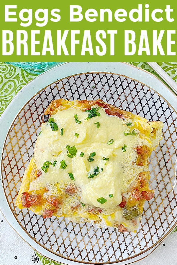 Eggs Benedict Breakfast Bake turns a delicious but fussy classic into a stunning dish for a crowd. The best English muffins are baked with cooked ham and an egg custard then smothered with blender hollandaise sauce before serving. via @foodtasticmom