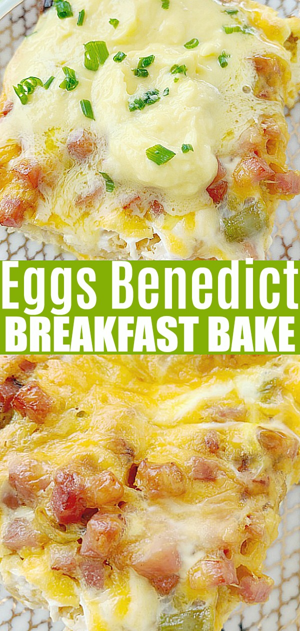 Eggs Benedict Breakfast Bake turns a delicious but fussy classic into a stunning dish for a crowd. The best English muffins are baked with cooked ham and an egg custard then smothered with blender hollandaise sauce before serving. via @foodtasticmom