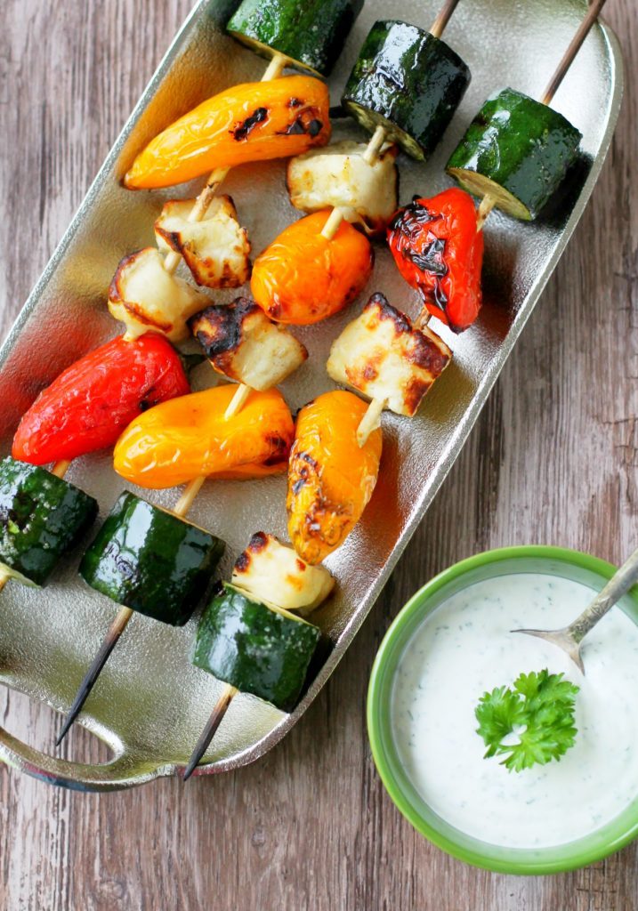 Veggie Halloumi Kebabs with Creamy Grilled Lemon Dip by Foodtastic Mom