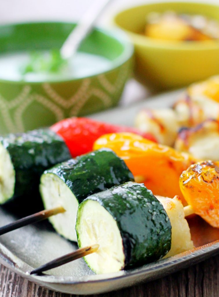 Veggie Halloumi Kebabs with Creamy Grilled Lemon Dip by Foodtastic Mom