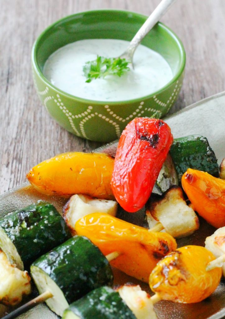 Veggie Halloumi Kebabs with Creamy Grilled Lemon Dip by Foodtastic Mom