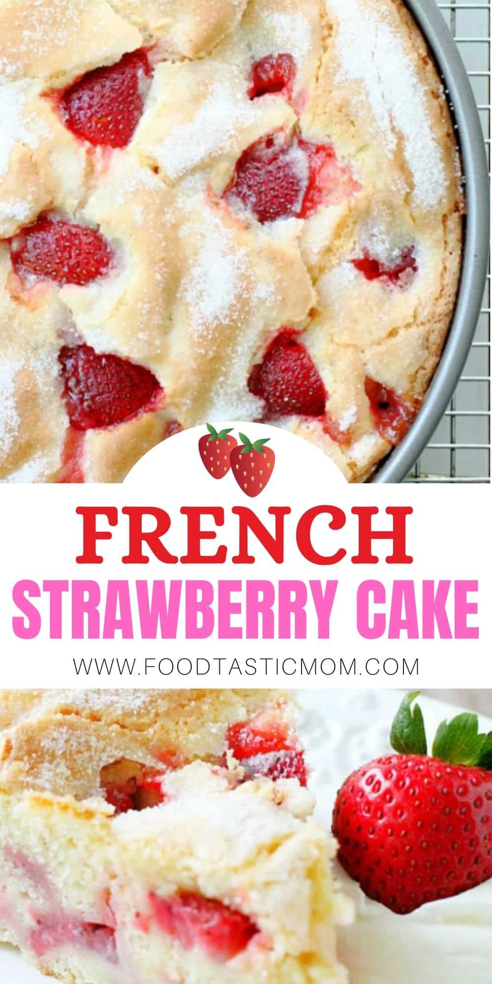 You are in for a treat with this French Strawberry Cake. Mixed in one bowl with the season's freshest strawberries, this cake bakes up with a custardy middle and crackly, sugary top. This cake has thousands of fans. via @foodtasticmom