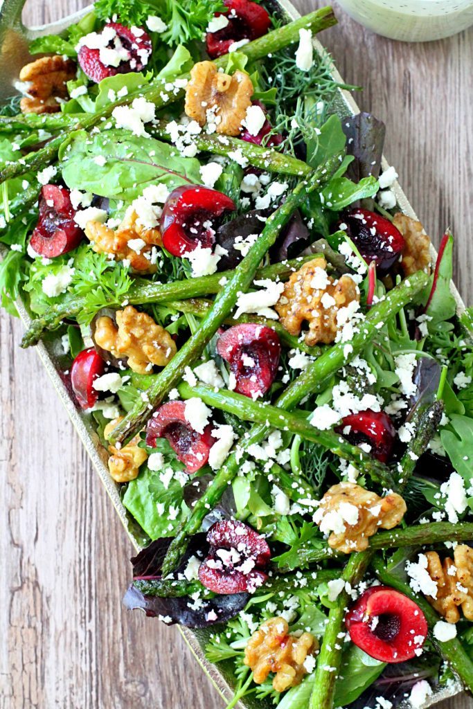 Fresh Cherry and Asparagus Salad with Poppy Seed Dressing by Foodtastic Mom