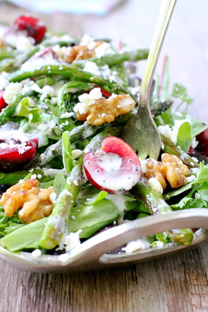 Fresh Cherry and Asparagus Salad with Poppy Seed Dressing by Foodtastic Mom