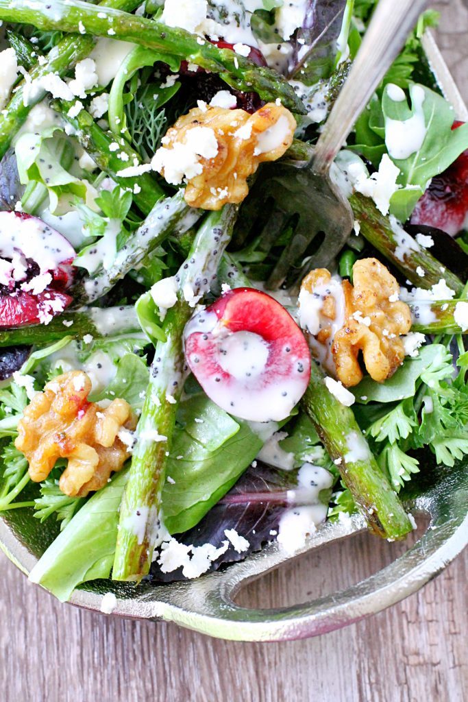Fresh Cherry and Asparagus Salad with Poppy Seed Dressing by Foodtastic Mom