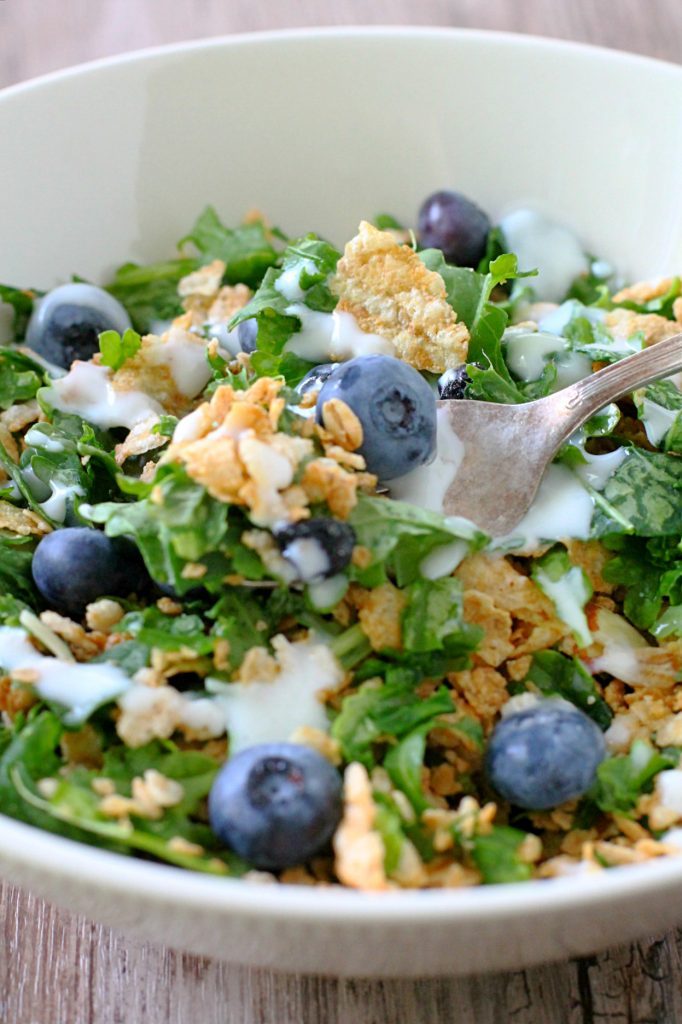 Blueberry Kale Breakfast Salad by Foodtastic Mom #CerealAnytime #ad