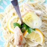 Slow Cooker Creamy Lemon Chicken and Artichoke Pasta by Foodtastic Mom