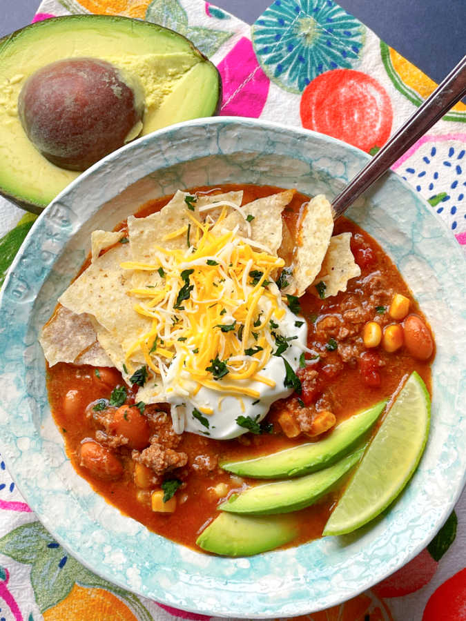 bowl of slow cooker taco soup