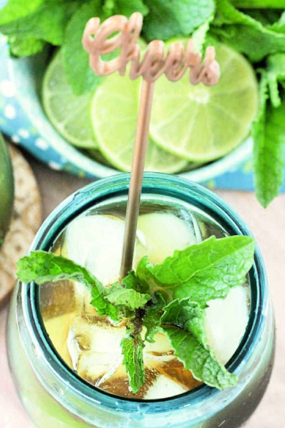 Mojito Iced Tea is like a Mojito mocktail - freshly brewed iced tea kissed with sugar and flavored with fresh mint and lime juice. via @foodtasticmom