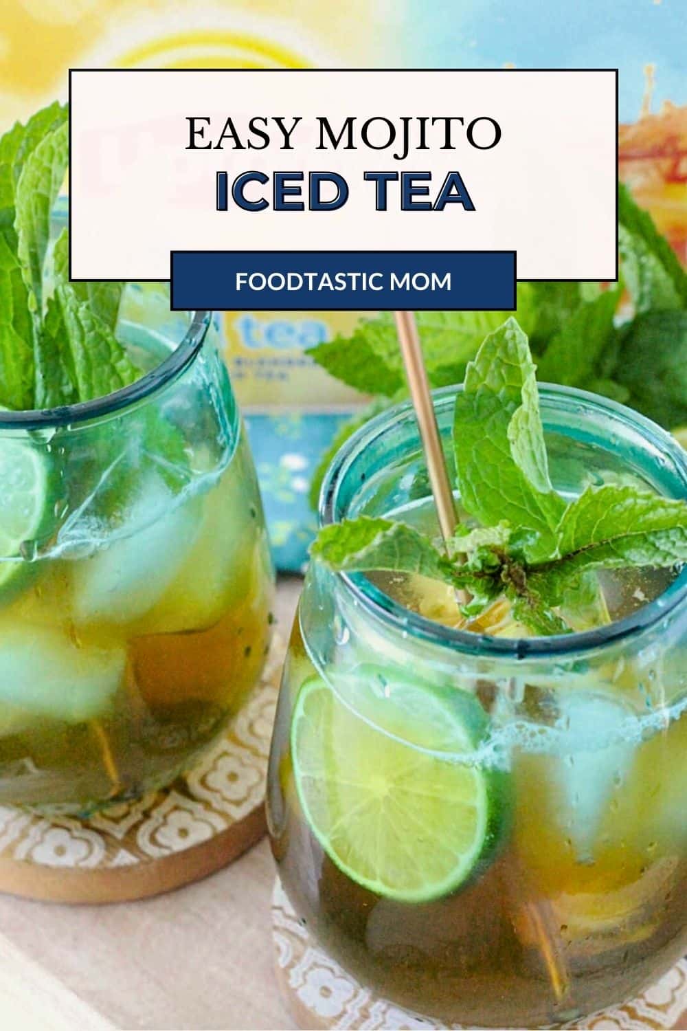 Mojito Iced Tea is like a Mojito mocktail - freshly brewed iced tea kissed with sugar and flavored with fresh mint and lime juice. via @foodtasticmom