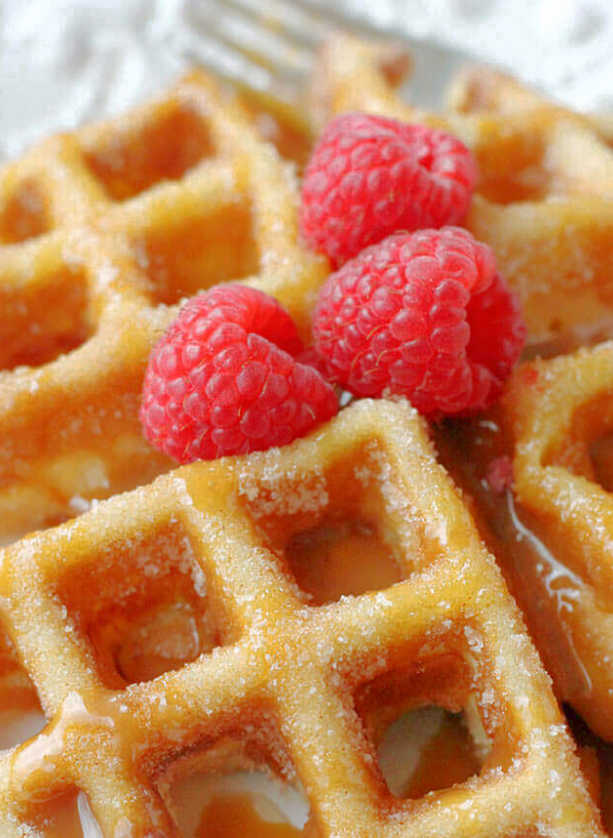 close up of a churro waffle