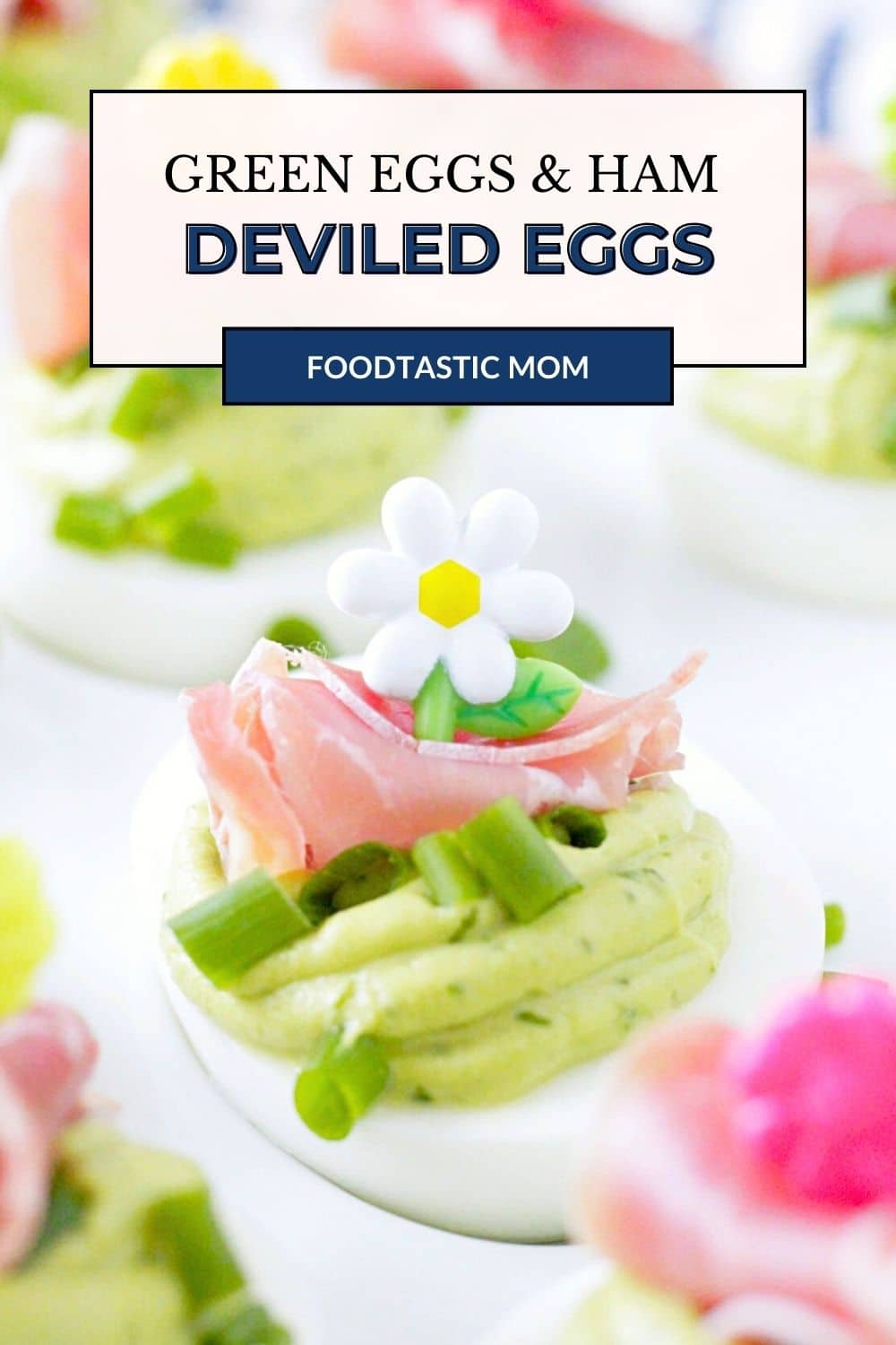 Green Eggs and Ham Deviled Eggs are a fun twist on the classic deviled egg and perfect for serving at any Springtime occasion. via @foodtasticmom