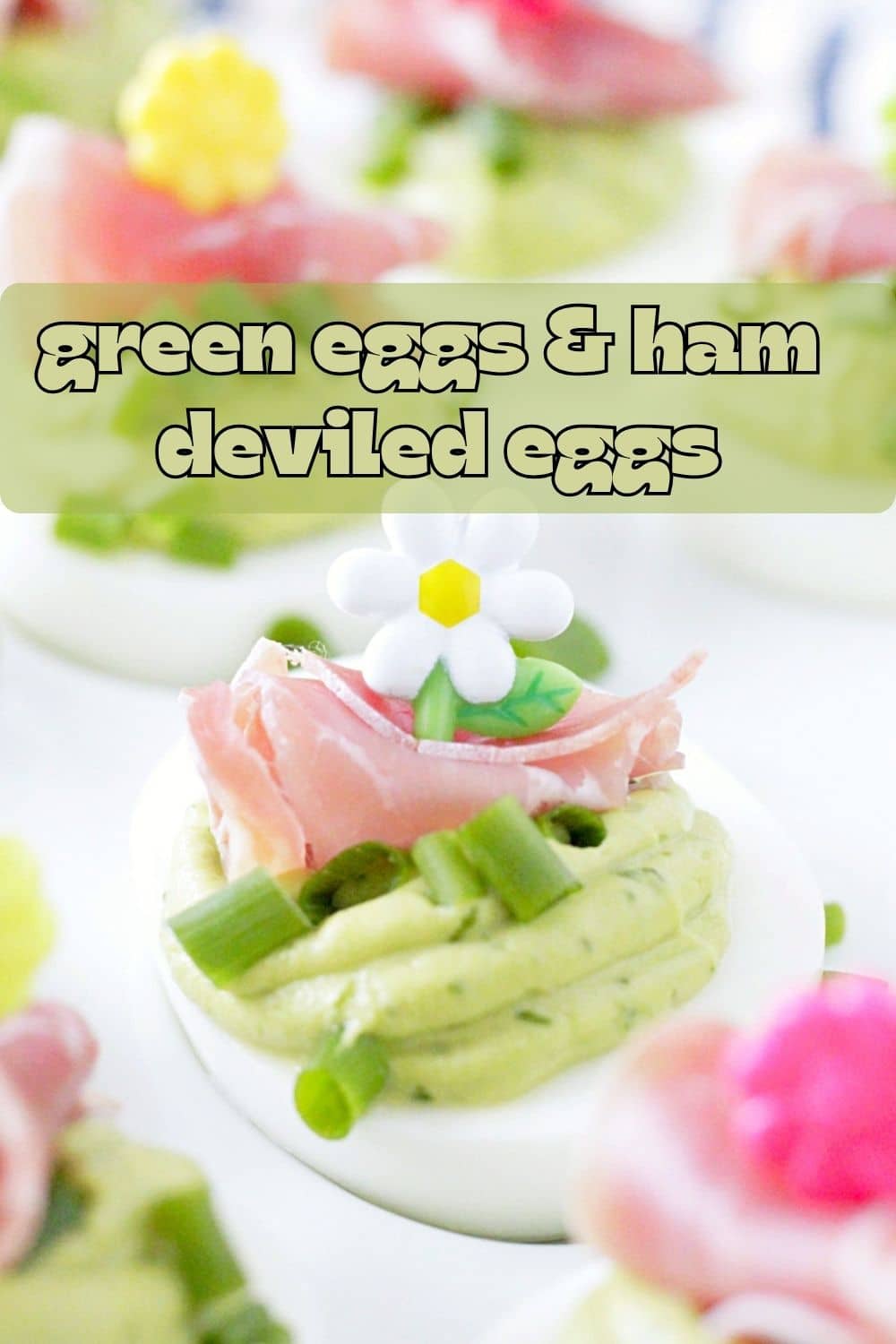 Green Eggs and Ham Deviled Eggs are a fun twist on the classic deviled egg and perfect for serving at any Springtime occasion. via @foodtasticmom