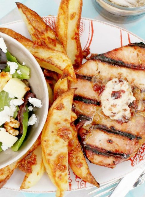 Grilled Pork with Candied Bacon Butter