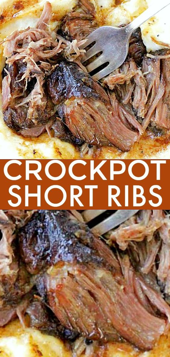 These Short Ribs cooked in a Crockpot are fall off the bone tender, savory hunks of meaty perfection. #shortribsrecipe